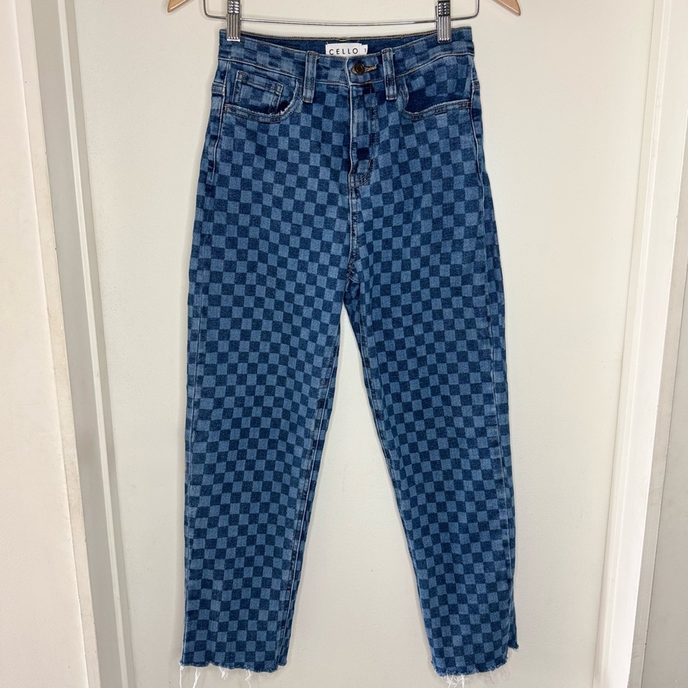 CELLO Checkerboard Blue Denim Jeans Women’s Small 25 Or 2